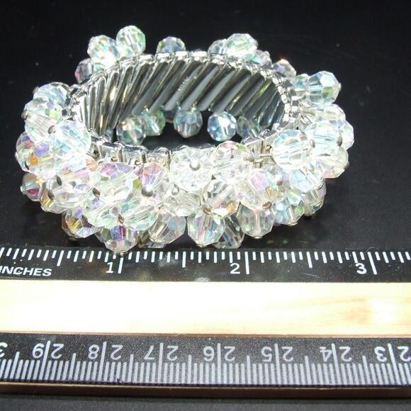 Vintage Japan Expandable Bracelet,  AB Crystal Beads, Cha Cha, 1960s - Picture 8 of 9